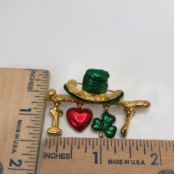 Vintage St Patricks I Love Irish Music Dangle Charm Pin Brooch Good Luck - Picture 6 of 6